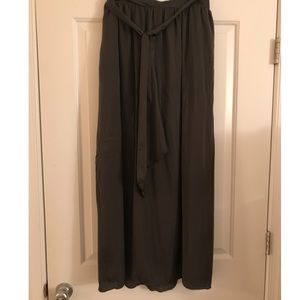 Grey Tie-Waist Maxi Skirt with Pockets